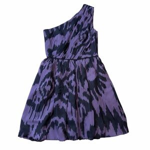 Shoshanna One Shoulder Black and Purple Silk Cocktail Dress